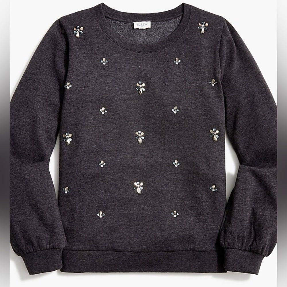 J.Crew Factory Grey Embellished Puff Sleeve Sweatshirt Size XL NWT